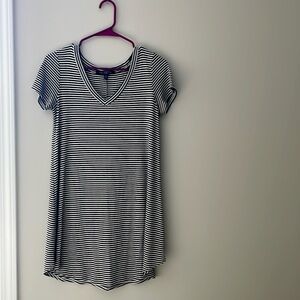 Black and White Striped V Neck T Shirt Dress